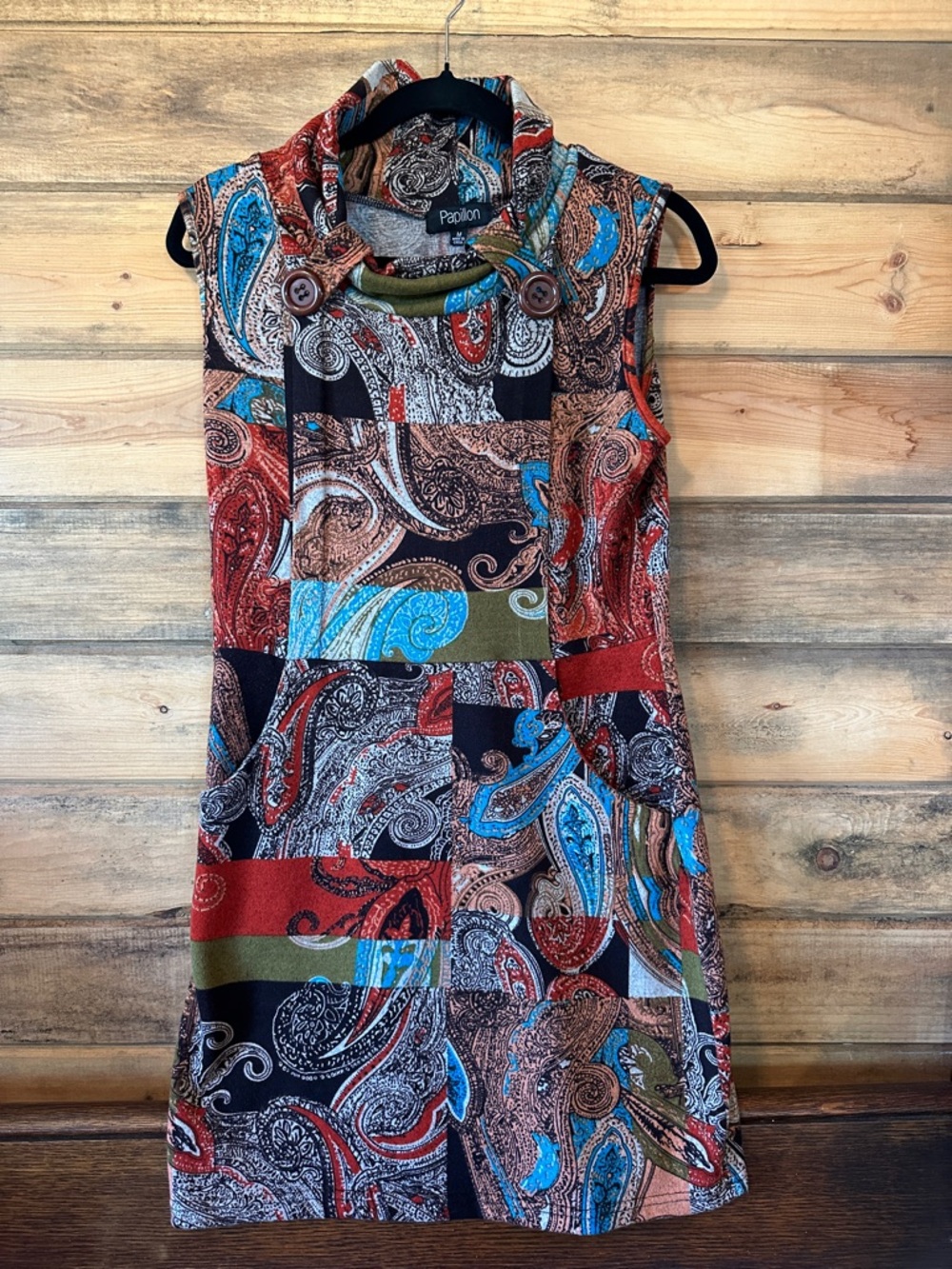Papillon Blanc Patchwork Paisley Mini Dress in Red, Blue, Olive